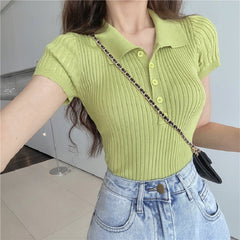 LIZAKOSHT - Women's Plain Buttons Collared Tee, Elegant Casual Short Sleeve T-shirt for Summer, Ladies Clothes for Daily Wear