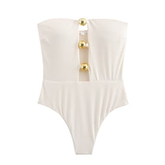 dream clothes 2024 Summer New Women's Clothing Fashion Street Decoration One-Word Chest Wrap Swimsuit 10-8752