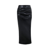 leapord halloween outfit Fashionable Black Leather Skirt Women's Spring High Waist Slimming Sexy Hip Skirt