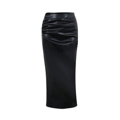 leapord halloween outfit Fashionable Black Leather Skirt Women's Spring High Waist Slimming Sexy Hip Skirt