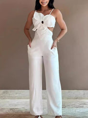 LIZAKOSHT - Chicme Floral Pattern Shirred Hollow Out Jumpsuit