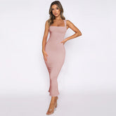 LIZAKOSHT - Women's Hip Skirt Female 2024 Spring and Summer Hot-selling Slit Slim Dress Solid Color Sexy Dress
