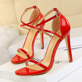 fall shoes 2024 Elegant Style Fashionable Super High Heel Patent Leather Open Toe Strap Sandals Summer Sexy Nightclub Women's High Heels