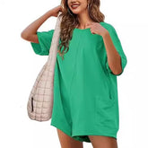 LIZAKOSHT - Faleave Rompers for Women Casual Short Sleeve Oversized Athletic Jumpsuits Workout Reversible Hot Shot Tee Romper Overalls