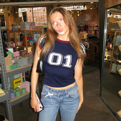 LIZAKOSHT - American Street Style Digital Print Contrast Color Short-sleeved T-shirt for Women