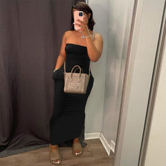 LIZAKOSHT - Women's Solid Pocket Bodycon Dress without Bag, Fashion Casual Sleeveless Long Dress for Daily Outdoor Wear, Ladies Dress for Summer