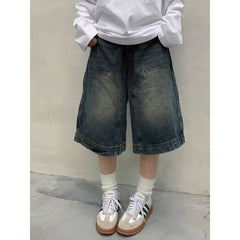 2000s fashion Fashion Harajuku Vintage High Waist Blue Denim Shorts Women's Casual Loose Fit Y2K Punk Streetwear Style Baggy Shorts
