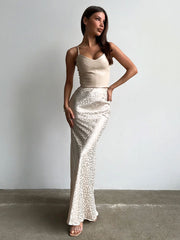 LIZAKOSHT - Cross-border Jacquard Leopard Print Skirt European and American 2024 Summer New Trend Hip-wrapped Jacquard Leopard Print Long Skirt