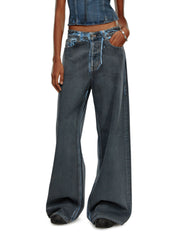 LIZAKOSHT - American Retro Niche Low Waist Wide Leg Jeans Women Summer Loose Distressed Drape Casual Pants Women