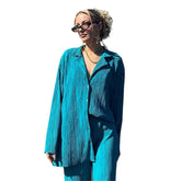 LIZAKOSHT - Women's Button Front Blouse & Elastic Waist Pants Set Without Cami Top, Co-ord Sets, Two Piece Sets, Drop Shoulder Long Sleeve Top & Wide Leg Trousers For Spring & Fall, Women's Clothes