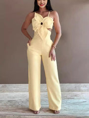 LIZAKOSHT - Chicme Floral Pattern Shirred Hollow Out Jumpsuit