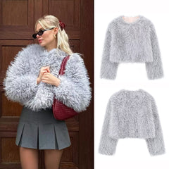 fall outfits 2024 Women's Winter New Artificial Fur Effect round Neck Short Woolen Coat Female D69137