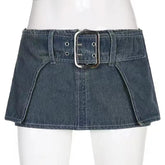 2000s fashion Hot Girl Style Ultra Short Denim Skirt Waist Large Breasted Hip Lifting Anti-Exposure Skirt