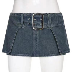 2000s fashion Hot Girl Style Ultra Short Denim Skirt Waist Large Breasted Hip Lifting Anti-Exposure Skirt