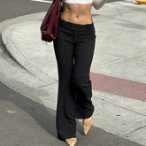 LIZAKOSHT - American Street Style Striped Contrast Color Flared Casual Pants Women's Low Waist Slim Straight Woven Trousers