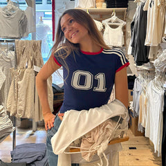 LIZAKOSHT - American Street Style Digital Print Contrast Color Short-sleeved T-shirt for Women