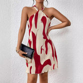 LIZAKOSHT - Women's Abstract Print Halter Ribbed Dress, Fashion Sleeveless Short Dress, Ladies Dresses for Summer