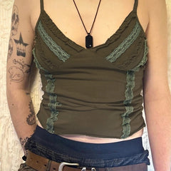 American-Style Retro Pleated Lace V-neck Camisole Women's Inner Chest Tight Waist Backless Bottoming Vest Short Top