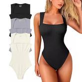 LIZAKOSHT - Women's 3 Piece Basic Bodysuits Sexy Ribbed Strappy Square Neck Sleeveless Bodysuits