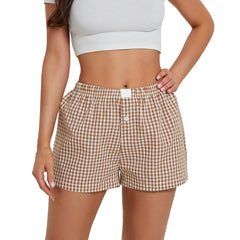 LIZAKOSHT - Women's Plaid Print High Waist Wide Leg Shorts, Casual Comfy Elastic Waist Shorts for Summer, Ladies Bottoms for Daily Wear