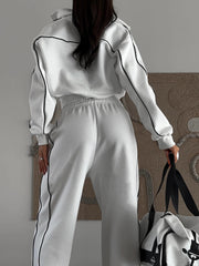 LIZAKOSHT - European and American Spring and Summer New Casual Sports Short Sweater Suit Women's Spring and Autumn Loose and Comfortable Striped Trousers Two-piece Suit