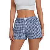 LIZAKOSHT - Women's Plaid Print High Waist Wide Leg Shorts, Casual Comfy Elastic Waist Shorts for Summer, Ladies Bottoms for Daily Wear