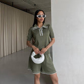 LIZAKOSHT - European and American 2024 Summer New Style Lapel Short Sleeve Simple Solid Color Loose Shorts Woolen Suit Female Leisure Two-piece Suit