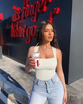 LIZAKOSHT - Women's 3 Piece Basic Bodysuits Sexy Ribbed Strappy Square Neck Sleeveless Bodysuits