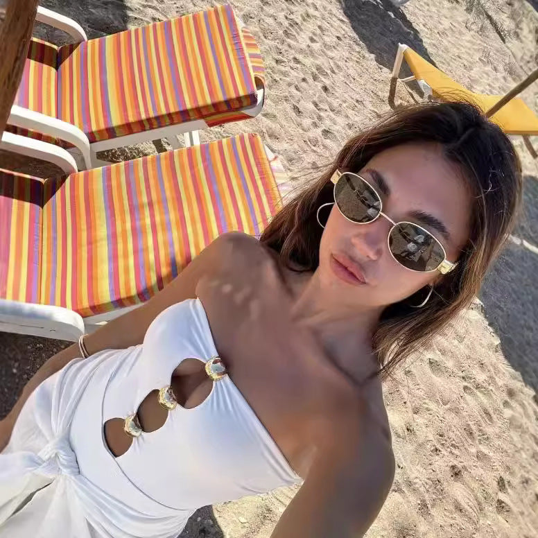 dream clothes 2024 Summer New Women's Clothing Fashion Street Decoration One-Word Chest Wrap Swimsuit 10-8752