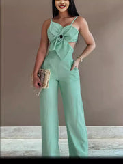 LIZAKOSHT - Chicme Floral Pattern Shirred Hollow Out Jumpsuit
