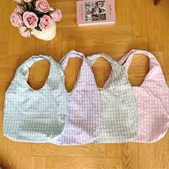Summer New Preppy Style Bubble Plaid Canvas Bag Small Fresh Shoulder Large Capacity Casual Vest Bag