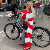fall 2024 fashion trends Autumn New Knitted Contrast Color Striped Lazy Sweater Long Coat,