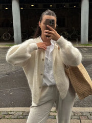 LIZAKOSHT  -  Round Neck Sweater Cardigan Minimalism Cute Soft Waxy Knitted Short Coat Jacket Women Casual Loose Slimming Single Breasted Top