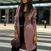 LIZAKOSHT - Fall Winter Jackets Medium Length Women's Hooded Loose Solid Drawstring Pocket Coats Streetwear Overcoats Female Clothes