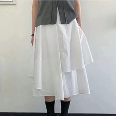LIZAKOSHT  -  Irregular Skirts Woman Solid Spring Summer Vintage Jupe Femme Korean Fashion High Waist Chic Elegant Long Skirt