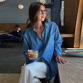 LIZAKOSHT - Casual Denim Blue Shirt Women Spring Summer Sun Protection Cardigan Solid All-match Shirts With Button Lady Streetwear