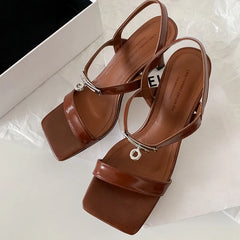 LIZAKOSHT - Fashion Sandals Women's New High Quality Genuine Leather Classic Thin Belt High Heel Sandals Modern Summer Open Shoes