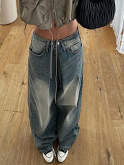 LIZAKOSHT - Streetwear Baggy Jeans Women Fashion Low Waist Jean Pants Y2K Vintage Casual Oversize Straight Washed Denim Trousers