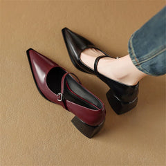LIZAKOSHT - New Spring Split Leather Women Shoes Pointed Toe Women Pumps Fashion Retro Mary Jane Shoes for Women High Heels Ladies Shoes