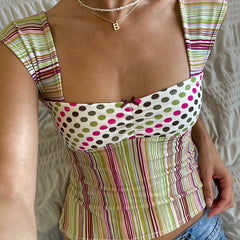 LIZAKOSHT - Women's Slim Fit Tank Tops Classic Plaid/Stripes Print Sleeveless Square Neck Vest Tops Summer Cottage Y2K Aesthetic Shirts