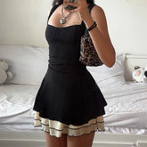 LIZAKOSHT  -  Elegant Ruffles Tiered Layer Dress Casual Contrast Color Backless A-line Mini Dress Gentle Sweet Dresses Summer Outfits