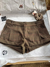 LIZAKOSHT - Vintage Brown Plaid Straight Shorts Summer Low Waist Cotton Casual Short Pants Female Sweet All-match Preppy Style Sweatshort