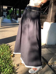 LIZAKOSHT - Design Sense Splicing Contrasting Color A-line Skirt Elegant High Waist Slimming Long Skirt