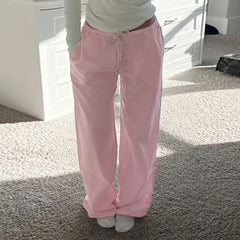 LIZAKOSHT - Solid Loose Sweatpants Streetwear Joggers Casual Basic Pink Trousers for Women Basic Aesthetic Y2K Retro Pants