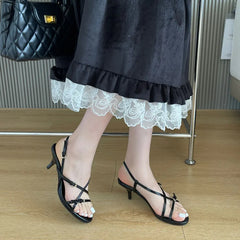 LIZAKOSHT  -  Brand Ankle Strap Sandals Women Fashion Thin High Heels Party Dress Shoes Narrow Band Casual Sandalias Black White Wine Red