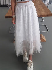 LIZAKOSHT - Elastic Waist Fashion Patchwork Maxi Skirts, Women Spring Summer Loungewear Simple Skirts, All Match Loose Sweet Ladies Skirts