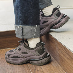 LIZAKOSHT - Design Leather Lace-Up Dad Shoes Retro Versatile Thick Sole Heightening Breathable Casual Women's Running Sneakers