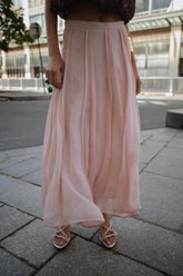 LIZAKOSHT - European and American Spring New Solid Color Patchwork Full Swing Gentle Fairy Midi Skirt