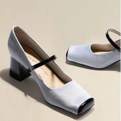 LIZAKOSHT - Square Toe High Heels,Women Pumps,Spring Office Work Shoes,Shallow Out,Front Buckle Strap,Grey,Pink,34-39,