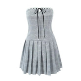 LIZAKOSHT - Europe and America Wind Summer New French Retro Sexy Spice Girl Plaid Pure Desire Slim Pleated Skirt.